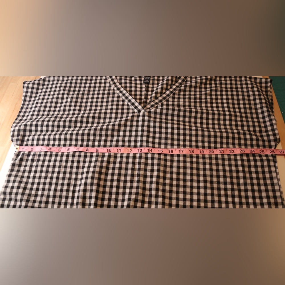 Emery Rose Gingham Blouse Black White Check V-Neck Top Size 2XL - Picture 7 of 11